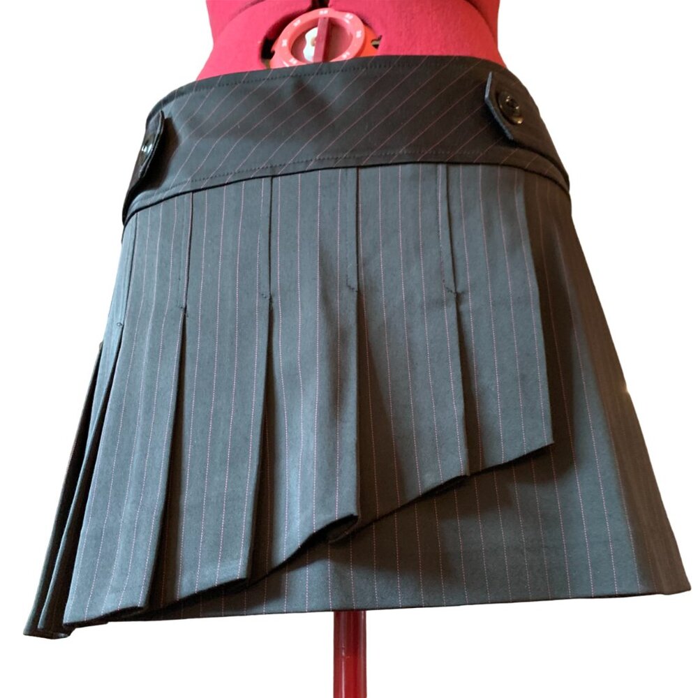 PARADOXIA - Black with pink lines Asymmetric pleated mini Skirt pleated  size 11
